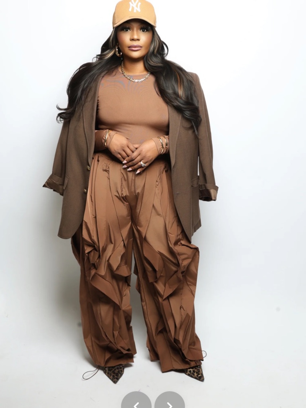 Brown Ruffled Wide-Leg Pants - Women